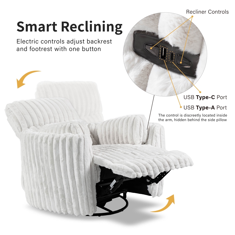 Furniture of America Viridor Fabric Power Recliner Glider Swivel White Recliner