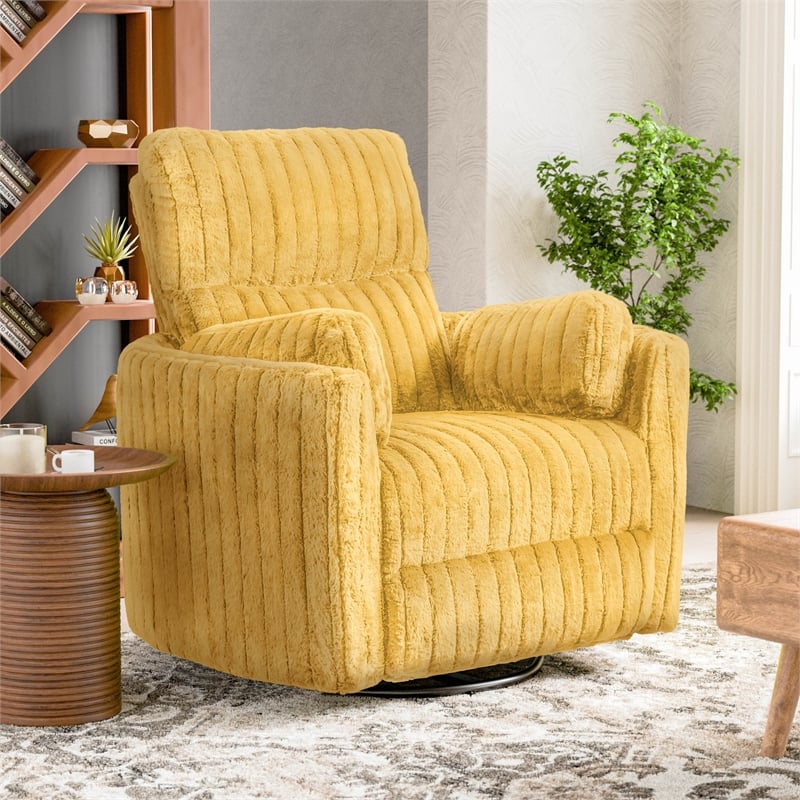 Furniture of America Viridor Fabric Power Recliner Glider Swivel Yellow Recliner