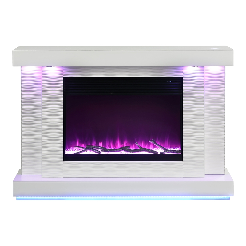 Furniture of America Cicely Wood Electric Fire Place TV Stand in White