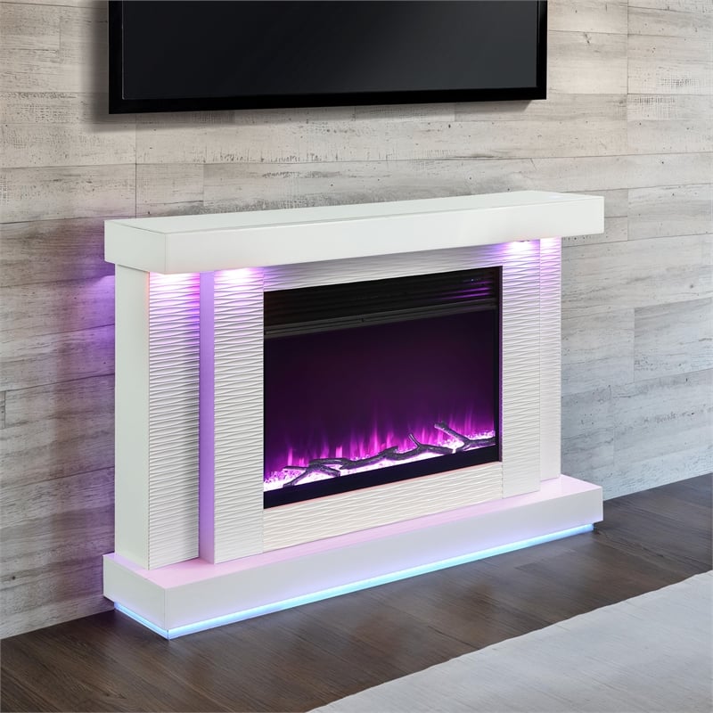 Furniture of America Cicely Wood Electric Fire Place TV Stand in White