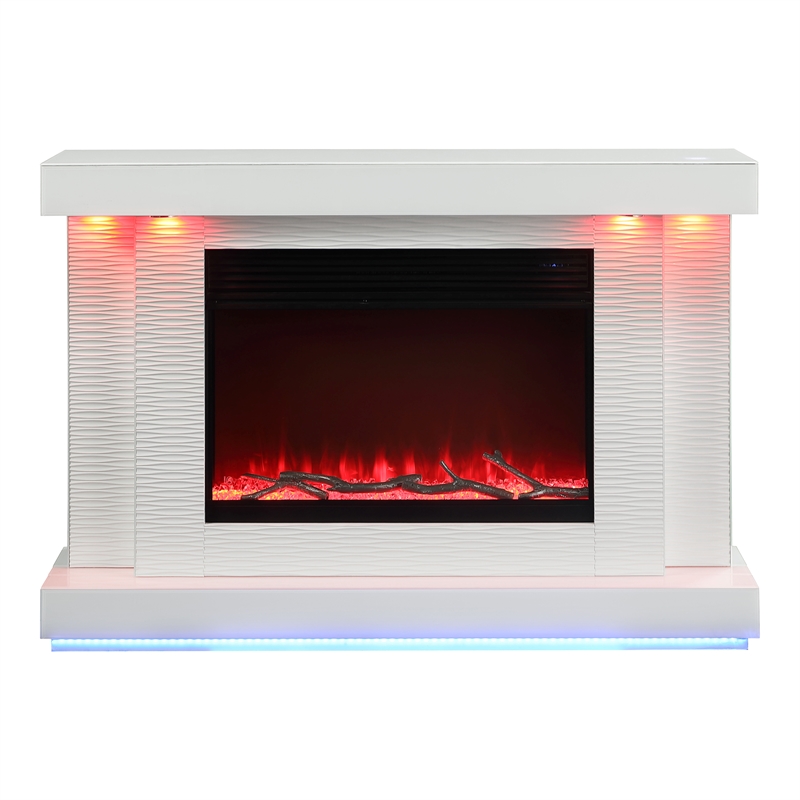 Furniture of America Cicely Wood Electric Fire Place TV Stand in White