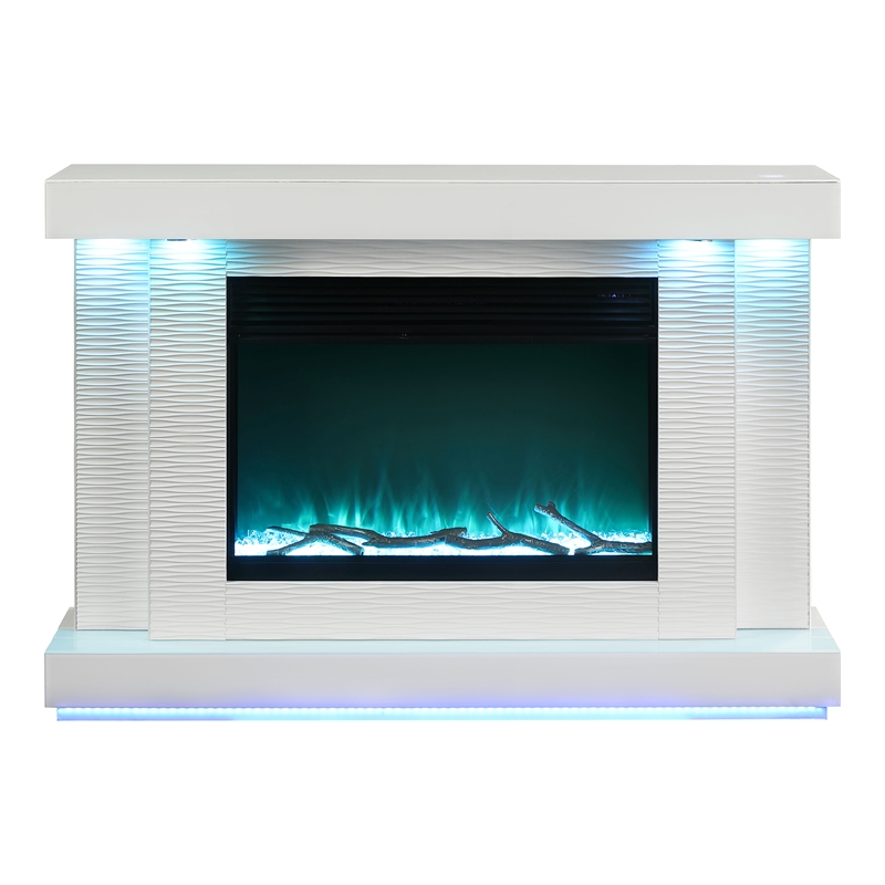 Furniture of America Cicely Wood Electric Fire Place TV Stand in White