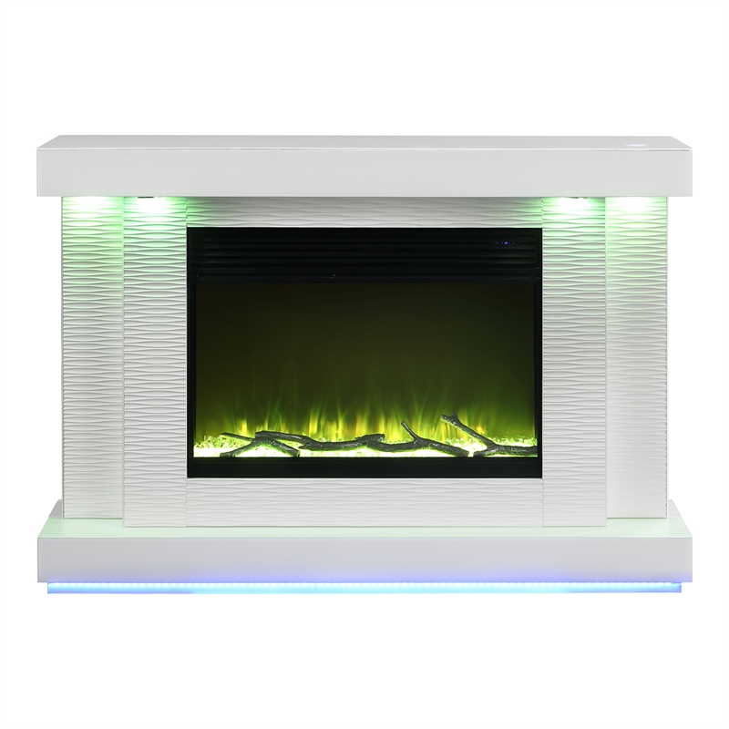 Furniture of America Cicely Wood Electric Fire Place TV Stand in White