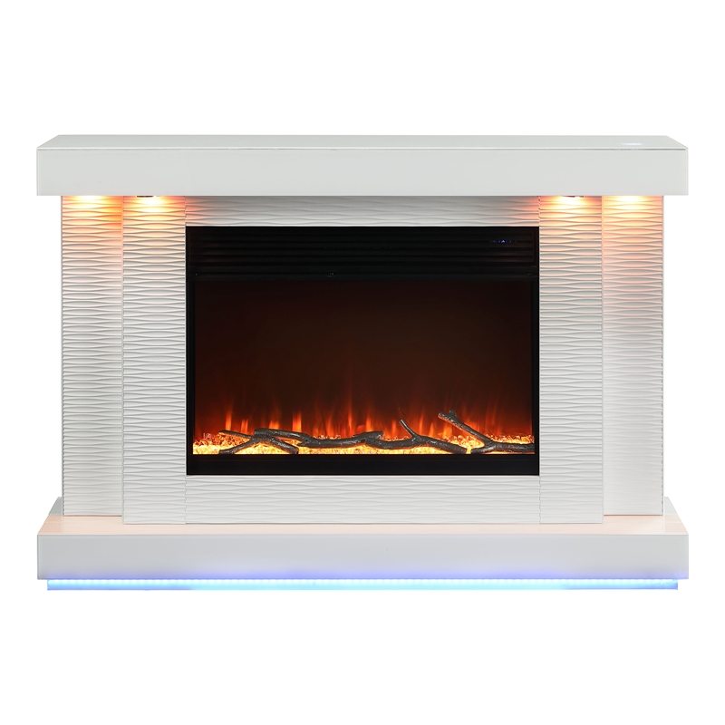 Furniture of America Cicely Wood Electric Fire Place TV Stand in White