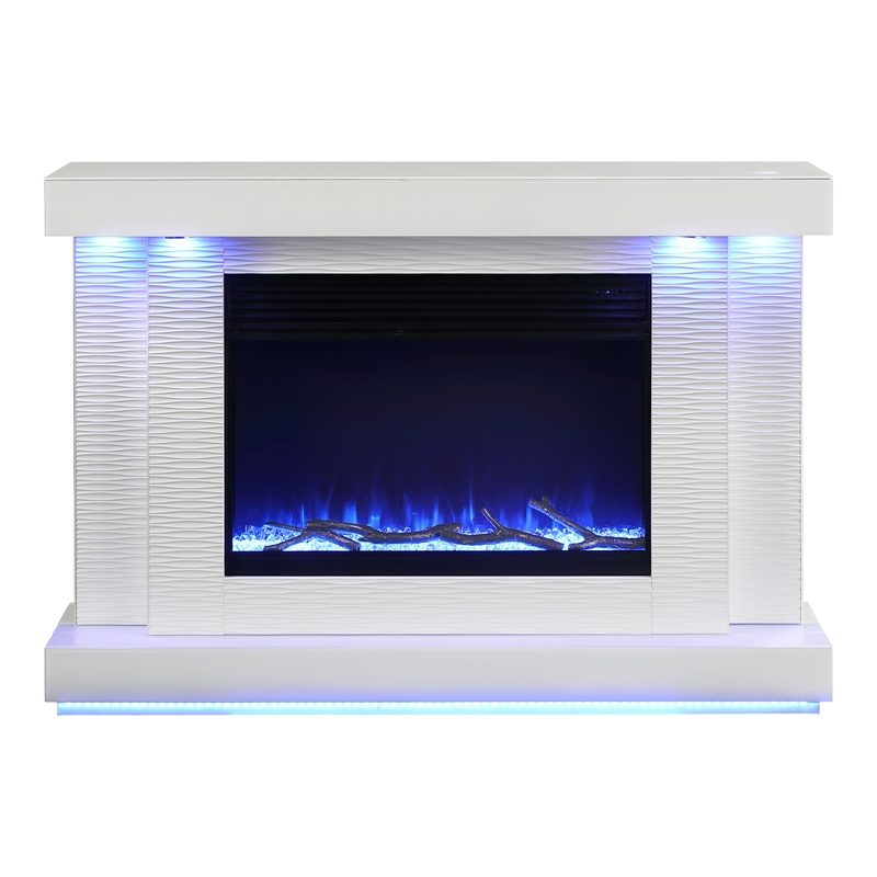 Furniture of America Cicely Wood Electric Fire Place TV Stand in White