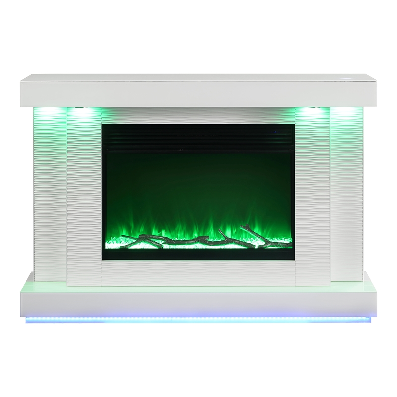 Furniture of America Cicely Wood Electric Fire Place TV Stand in White