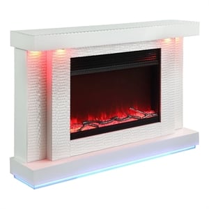 Furniture of America Cicely Wood Electric Fire Place TV Stand in White