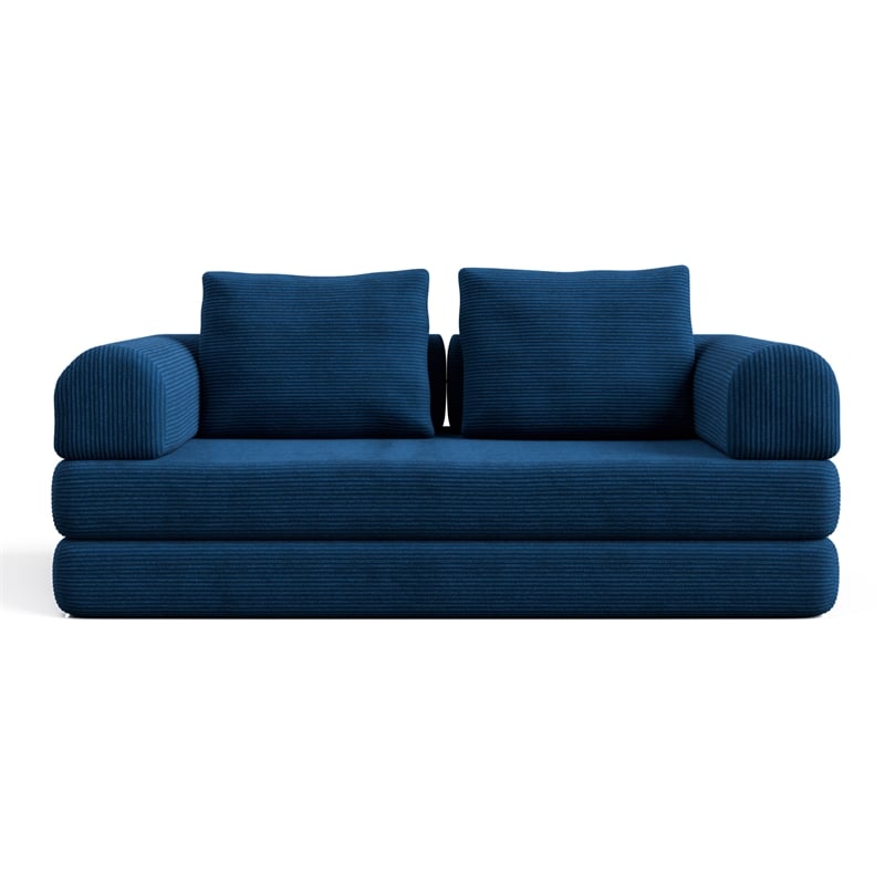 Furniture of America Rowan Modular Foam Corduroy Chenille Sofa in Blue