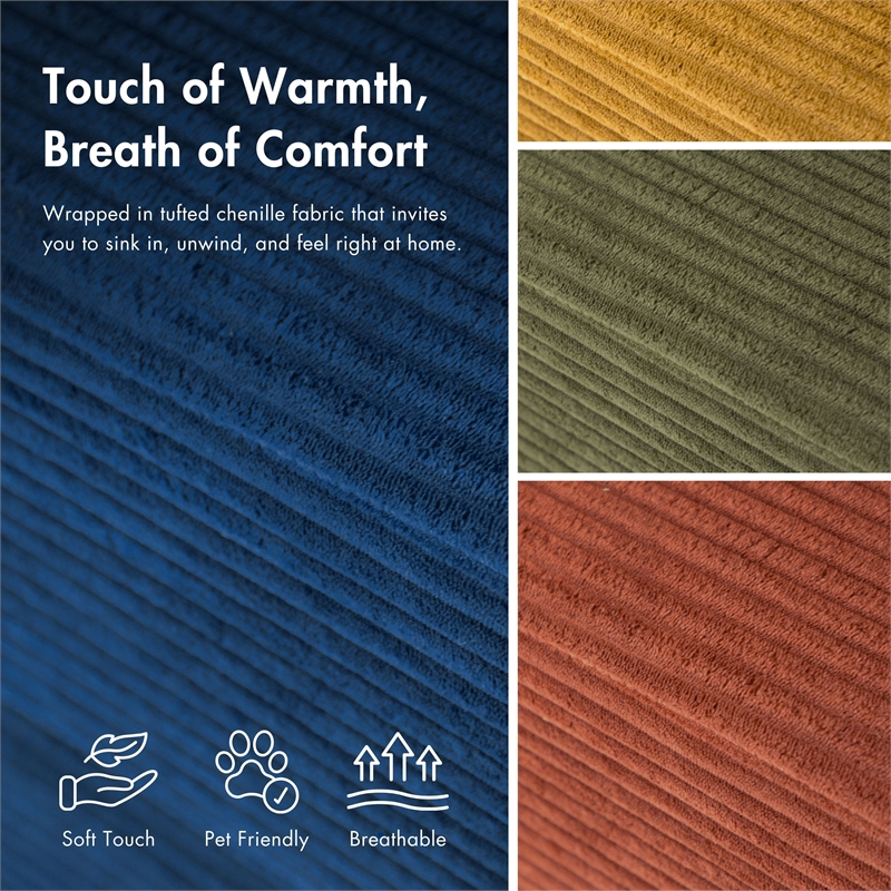 Furniture of America Rowan Modular Foam Corduroy Chenille Sofa in Blue