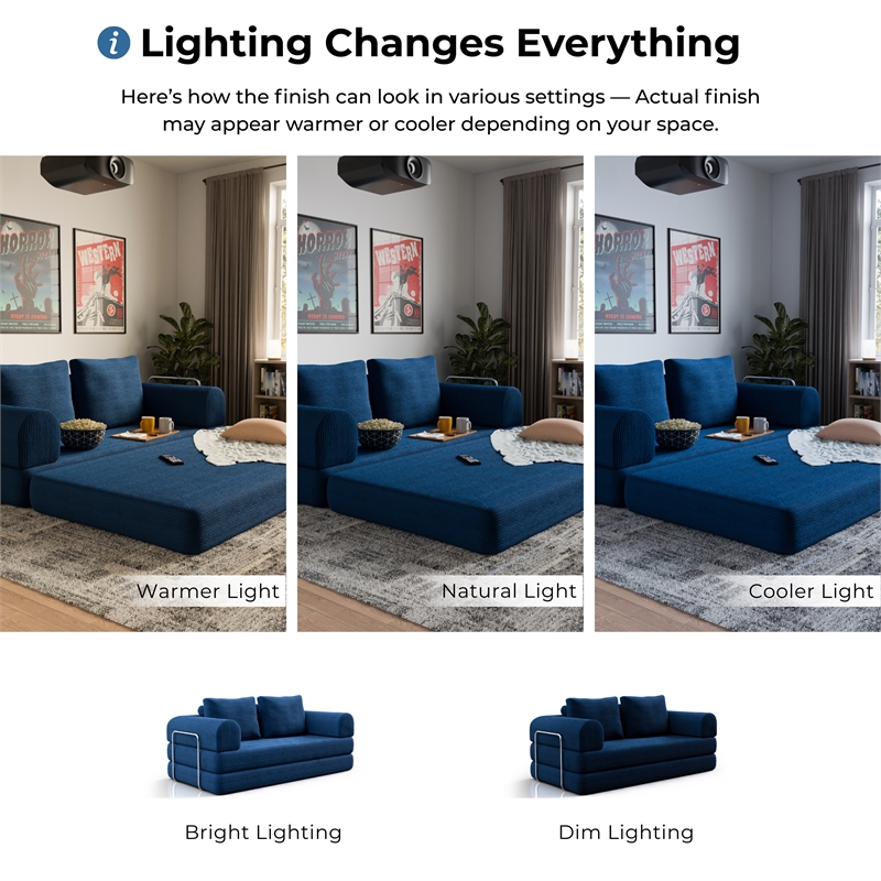 Furniture of America Rowan Modular Foam Corduroy Chenille Sofa in Blue