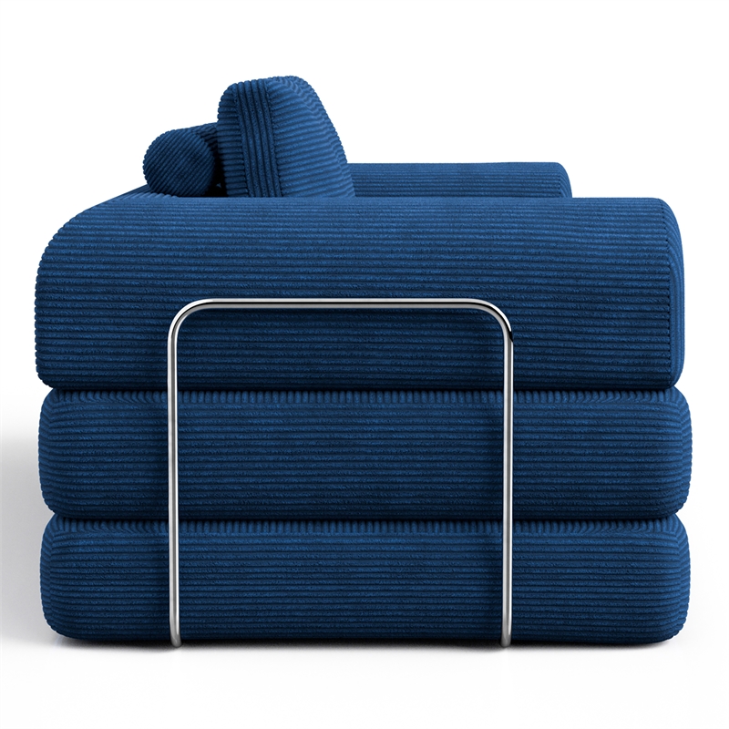 Furniture of America Rowan Modular Foam Corduroy Chenille Sofa in Blue