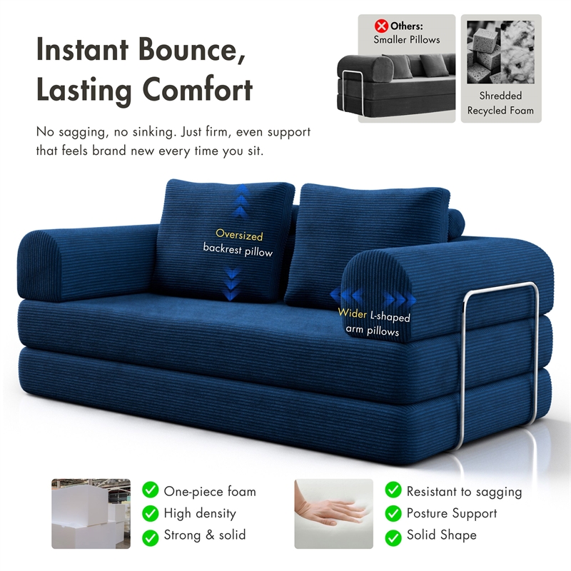 Furniture of America Rowan Modular Foam Corduroy Chenille Sofa in Blue