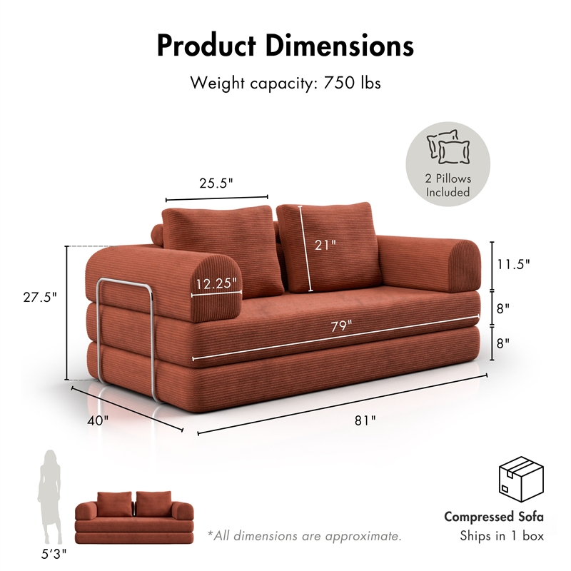 Furniture of America Rowan Modular Foam Corduroy Chenille Sofa in Brown