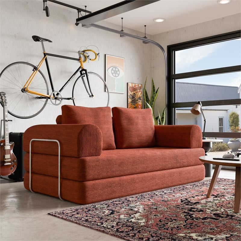 Furniture of America Rowan Modular Foam Corduroy Chenille Sofa in Brown