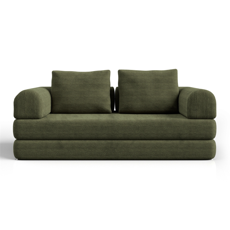 Furniture of America Rowan Modular Foam Corduroy Chenille Sofa in Green