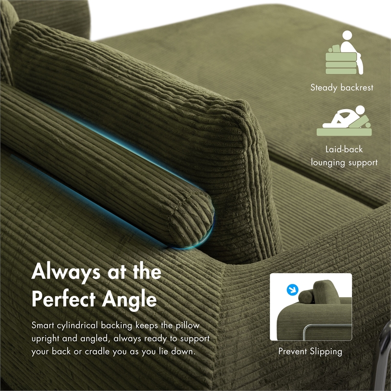 Furniture of America Rowan Modular Foam Corduroy Chenille Sofa in Green