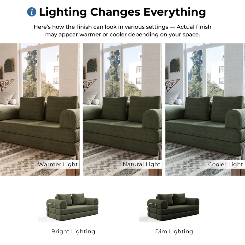 Furniture of America Rowan Modular Foam Corduroy Chenille Sofa in Green