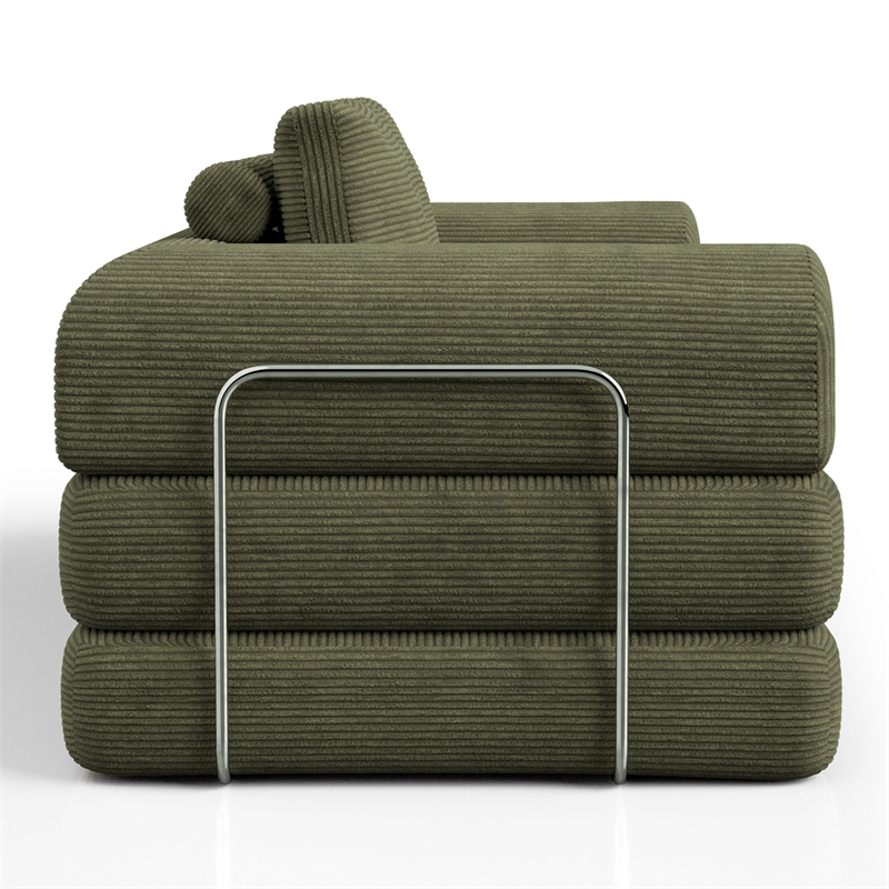 Furniture of America Rowan Modular Foam Corduroy Chenille Sofa in Green