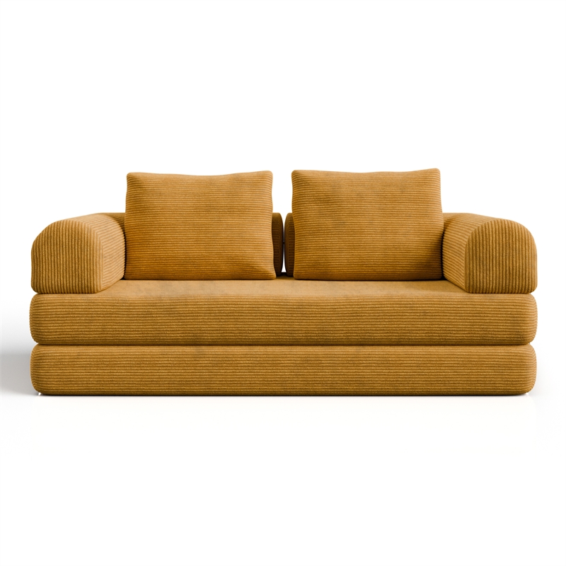 Furniture of America Rowan Modular Foam Corduroy Chenille Sofa in Yellow