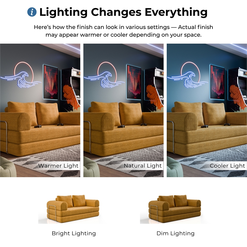Furniture of America Rowan Modular Foam Corduroy Chenille Sofa in Yellow