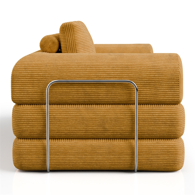 Furniture of America Rowan Modular Foam Corduroy Chenille Sofa in Yellow