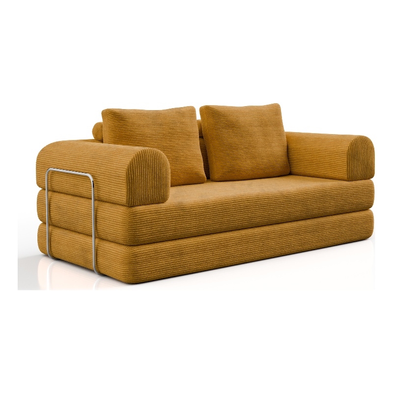 Furniture of America Rowan Modular Foam Corduroy Chenille Sofa in Yellow