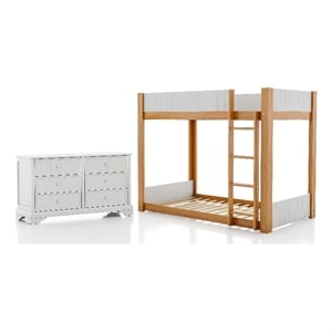 Furniture of America Shera Wood 2-Piece Bunk Bed and Dresser Set in Brown