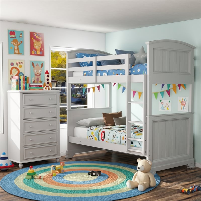 Furniture of America Agis Wood 2-Piece Bunk Bed and Chest Set in White