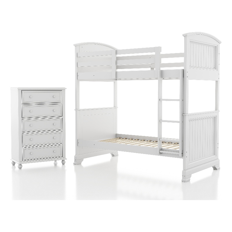Furniture of America Agis Wood 2-Piece Bunk Bed and Chest Set in White
