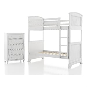 Furniture of America Agis Wood 2-Piece Bunk Bed and Chest Set in White