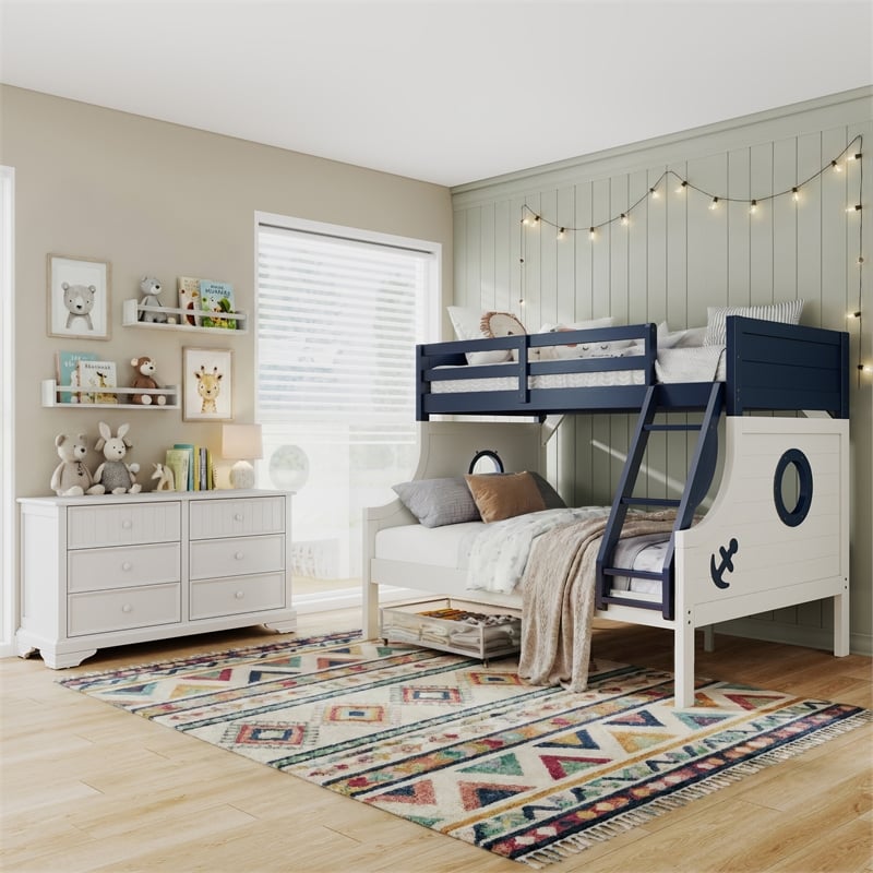 Furniture of America Dranden Wood 2-Piece Bunk Bed and Dresser Set in Blue
