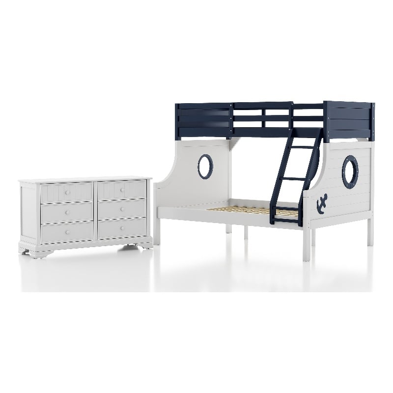 Furniture of America Dranden Wood 2-Piece Bunk Bed and Dresser Set in Blue