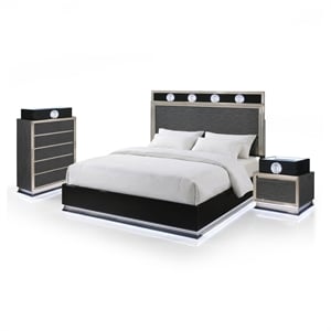 Furniture of America Elvor Solid Wood King 3-Piece Bedroom Set in Dark Gray