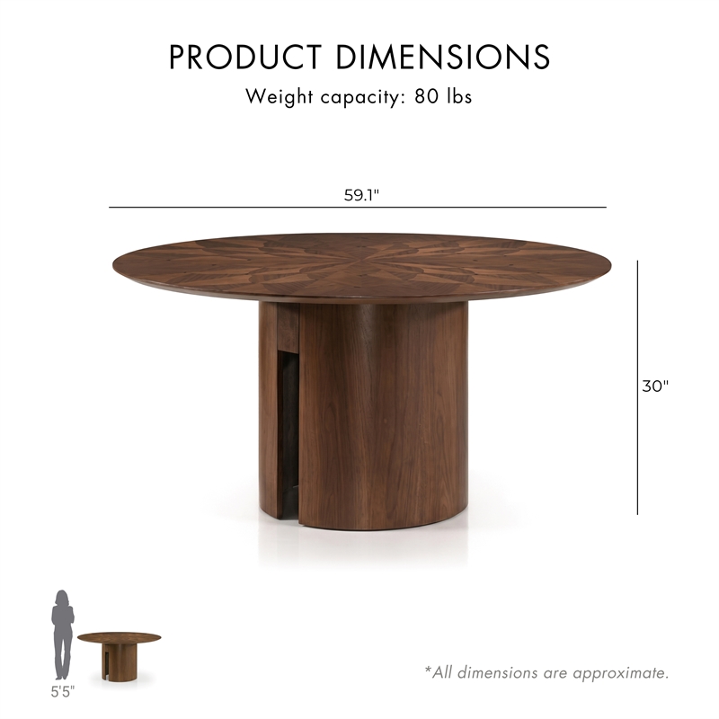 Furniture of America Lefevia Solid Wood 5-Piece Round Dining Table Set in Walnut