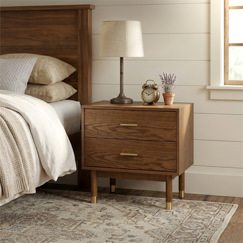 Furniture of America Korva Solid Wood 2-Drawer Nightstand in Walnut