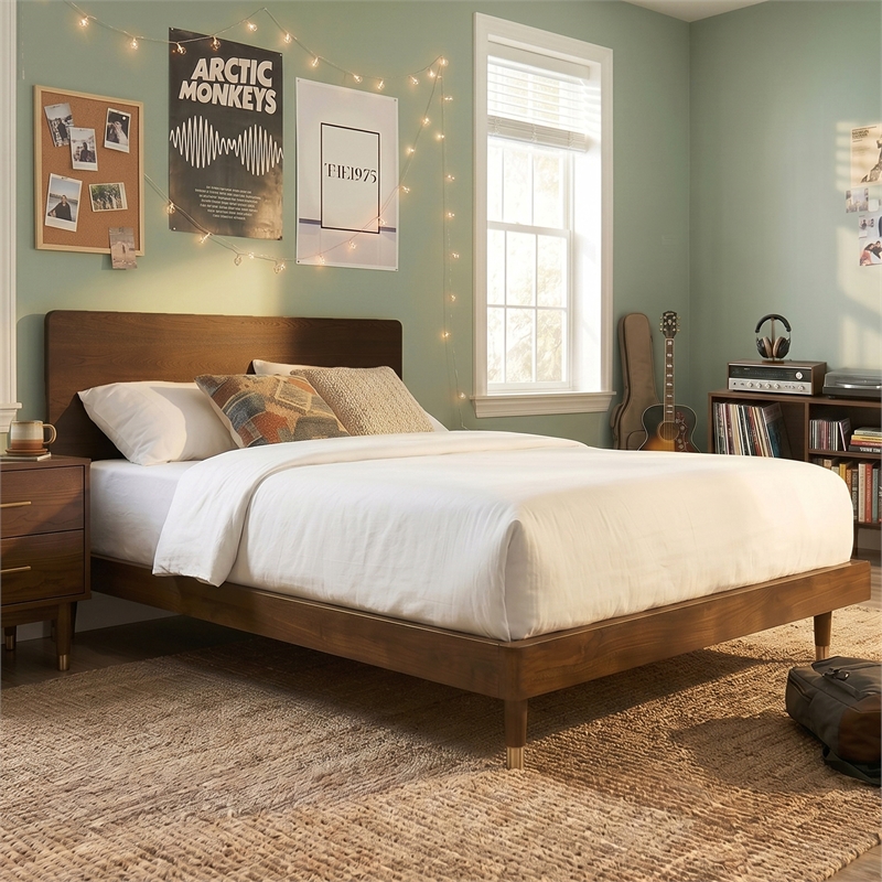 Furniture of America Korva Solid Wood Full Platform Bed in Walnut