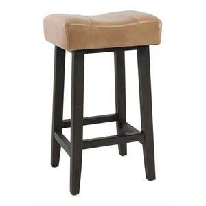Trent Home 26.8&quot Backless Leather/Wood Counter Stool in Camel Beige/Dark Brown