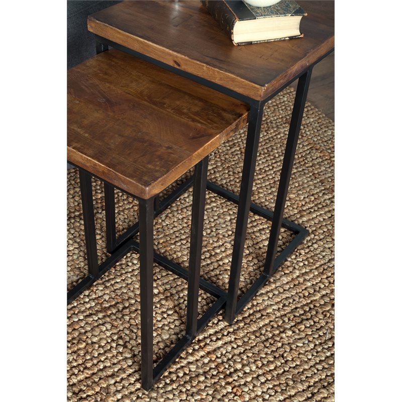 Trent Home Solid Mango Wood and Iron Nesting Tables in Mahogany/Black