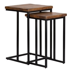 trent home solid mango wood and iron nesting tables in mahogany/black
