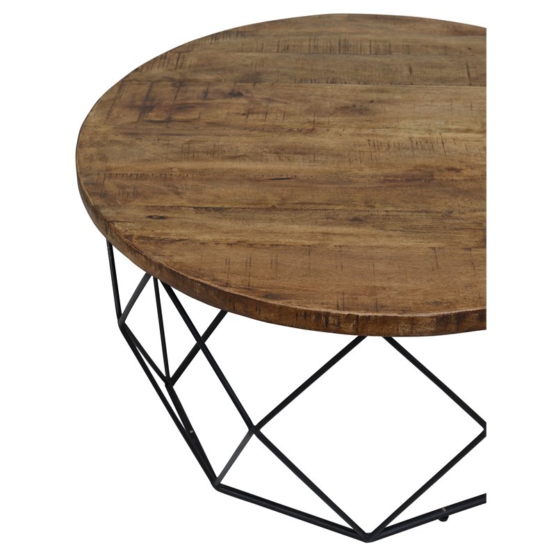Trent Home Round Wood and Iron Coffee Table in Chestnut Brown/Black