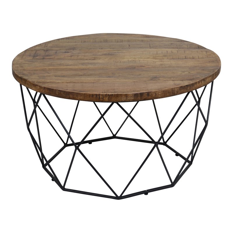 Trent Home Round Wood and Iron Coffee Table in Chestnut Brown/Black