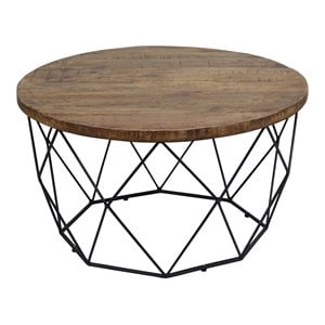 Trent Home Round Wood and Iron Coffee Table in Chestnut Brown/Black