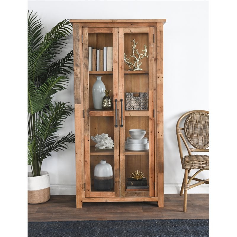 Trent Home Transitional Reclaimed Pine Display Cabinet in Natural