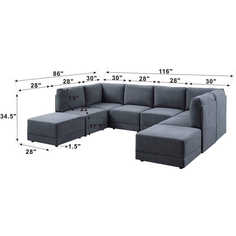 Trent Home Polyester Blend Fabric Modular Sectional Sofa in Gray