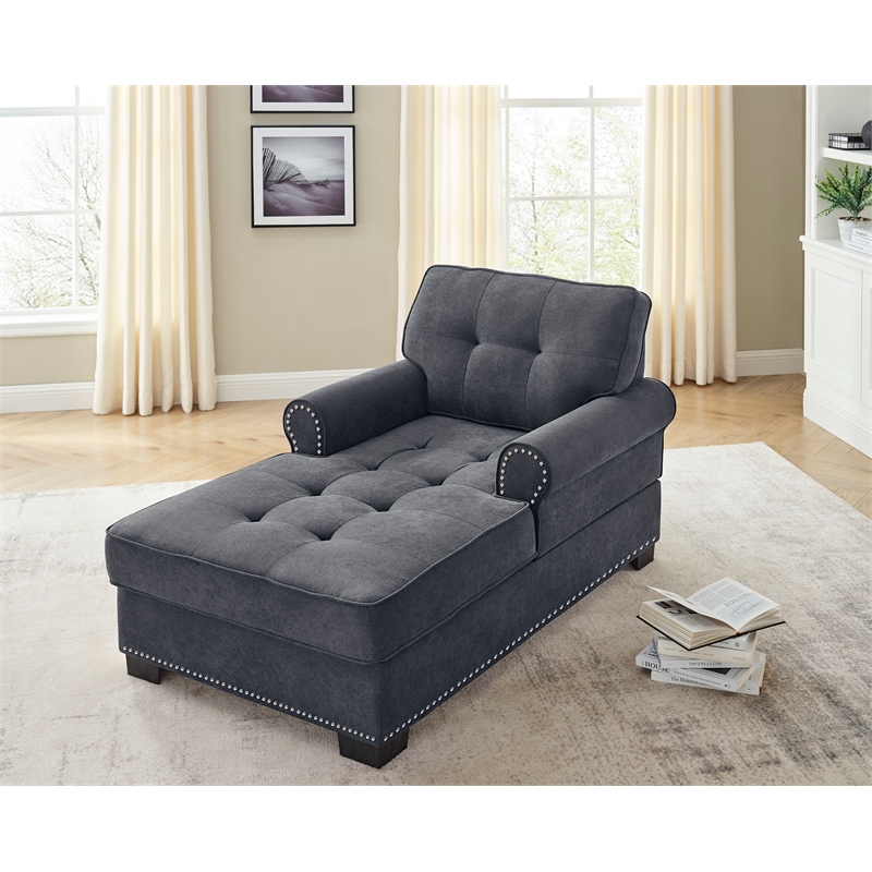 Trent Home Tufted Polyester Fabric Chaise Lounge in Gray