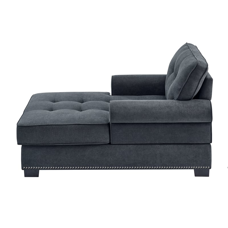 Trent Home Tufted Polyester Fabric Chaise Lounge in Gray