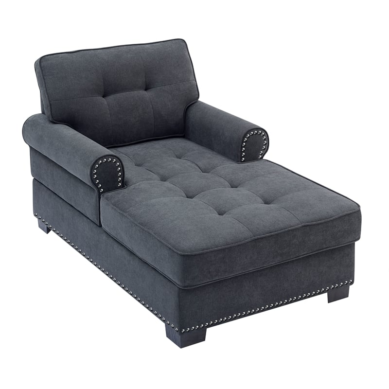 Trent Home Tufted Polyester Fabric Chaise Lounge in Gray