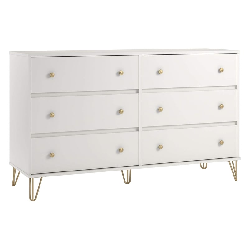 Trent Home Engineered Wood Contemporary 6 Drawer Dresser in White