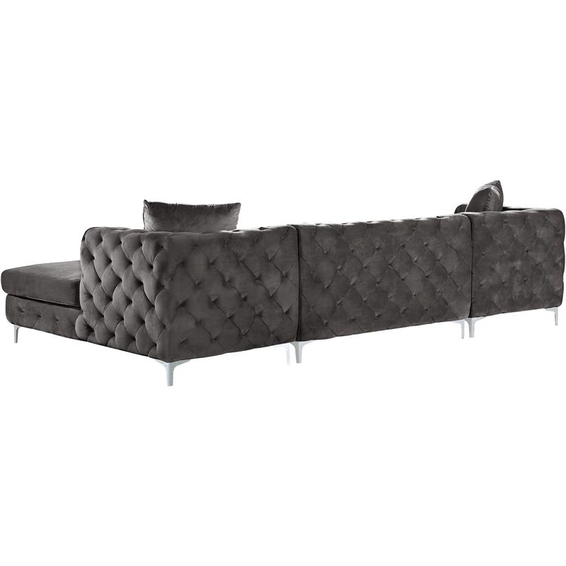 Trent Home Contemporary 3-Piece Velvet Sectional in Gray