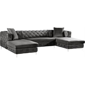 Trent Home Contemporary 3-Piece Velvet Sectional in Gray